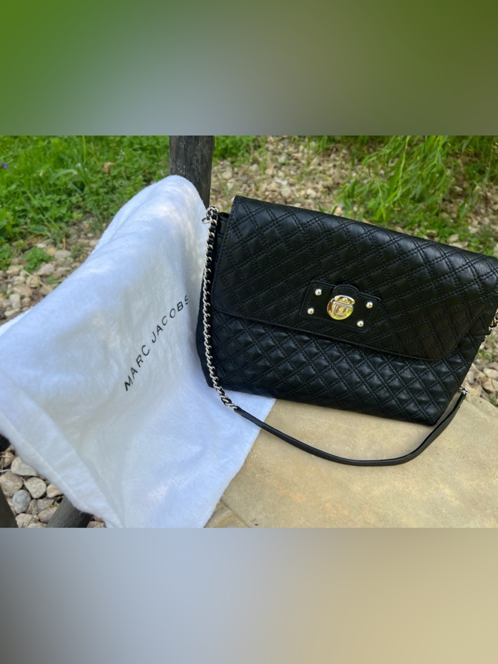 Marc Jacobs Quilted Black Leather Crossbody Bag with Chain Strap